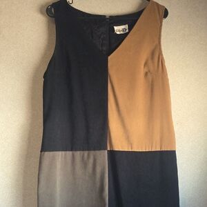Colorblock Sleeveless V-Neck Women's Dress - Black & Tan